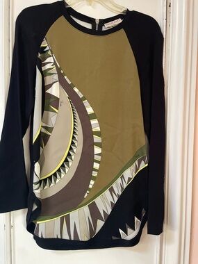 Emilio Pucci Olive & Black Long Sleeve Print Mini Dress or long top size 6